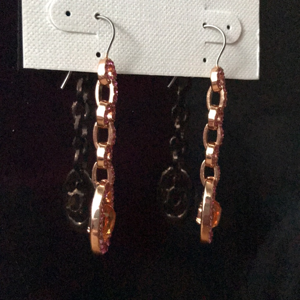 Pink Rhinestone Chainlink Dangle Earrings - Picture 5 of 5
